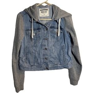 Garage Denim Vest Hoodie Jacket Women's L Gray Sleeves Classic‎ Fit Jean